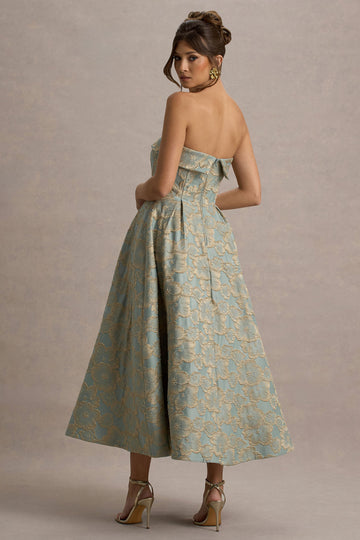 Zuma Light Blue Jacquard Strapless Midi Dress